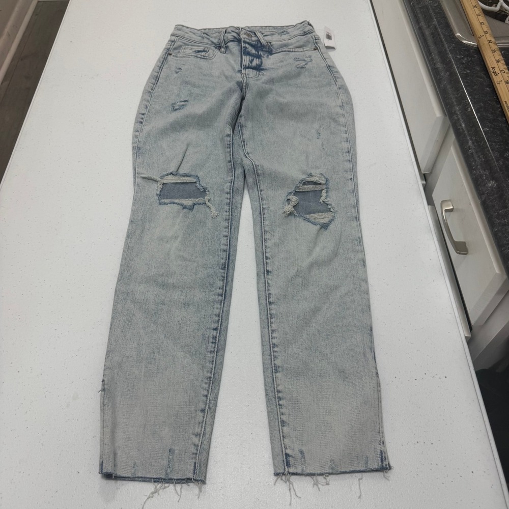 Old Navy OG Straight High‎ Rise Distressed Light Acid Wash Jeans 0